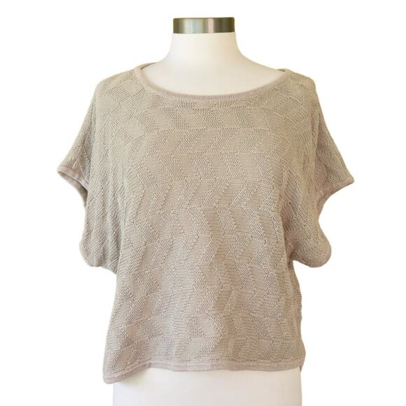 ARMANI EXCHANGE  Boxy Linen Short Sleeve Sweater Top Tan Beige Metallic - Picture 1 of 7